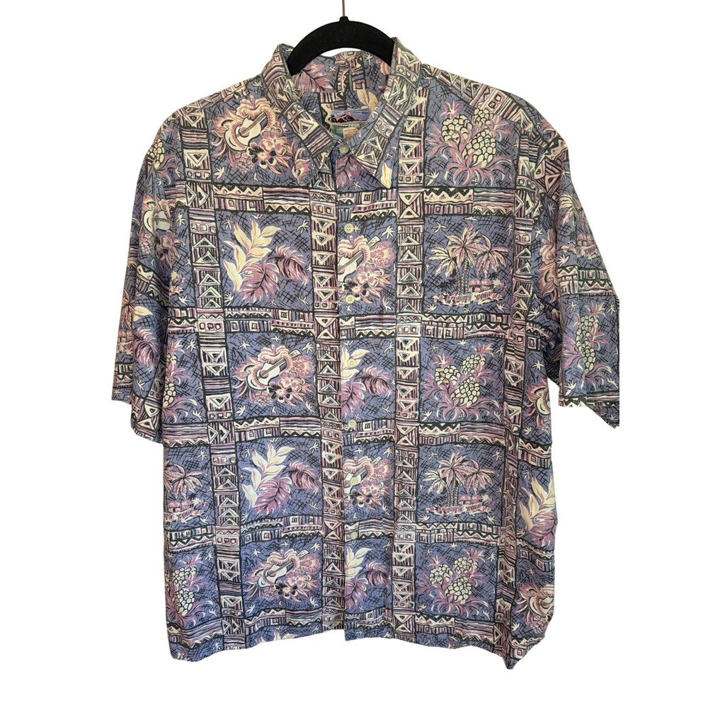 Vintage 90's Reyn Spooner Hawaiian Medium Purple Floral Aloha Button Up Shirt